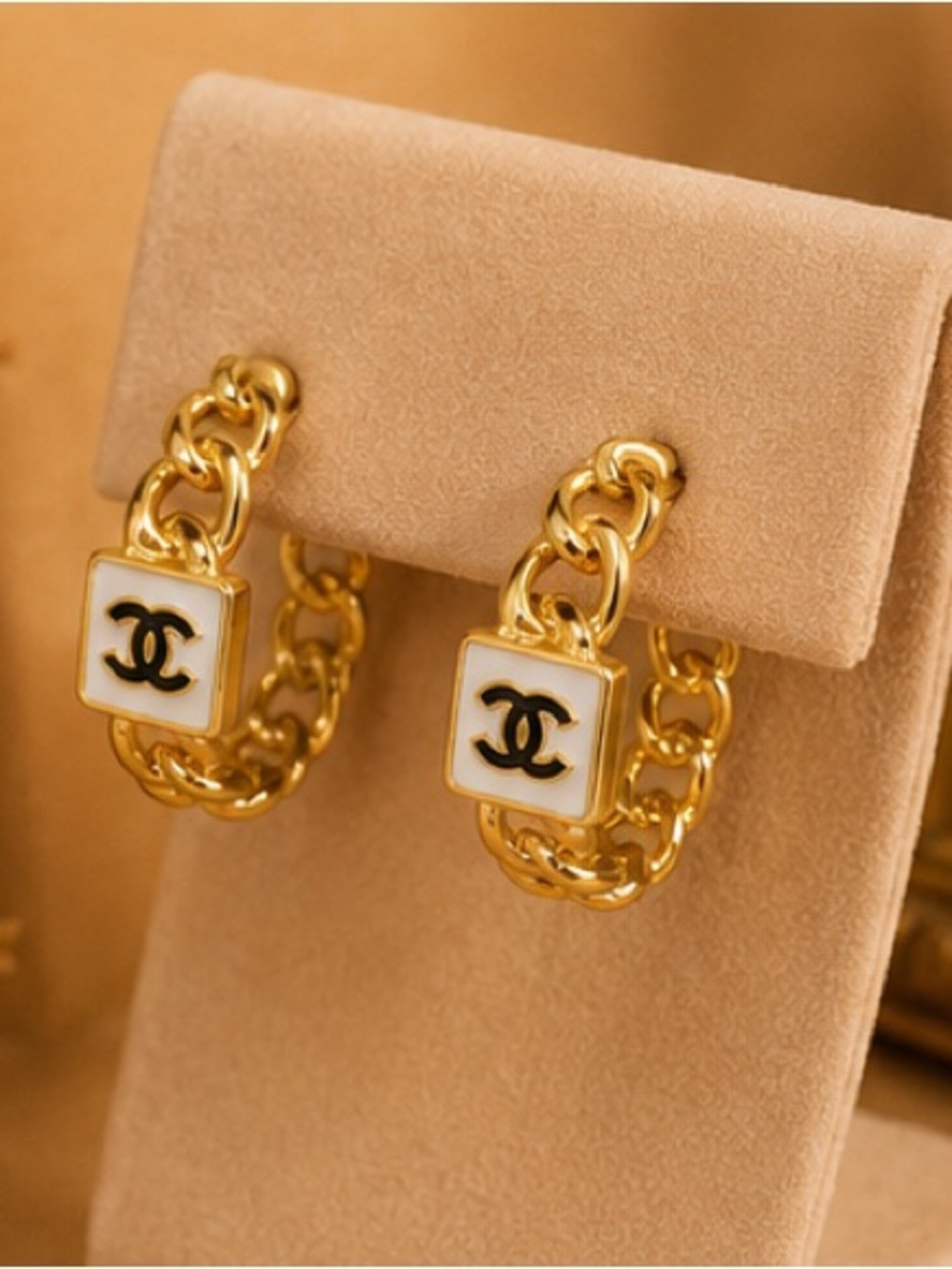 Designer Inspired Gold Chain Link Logo Hoop Earrings Statement Earrings